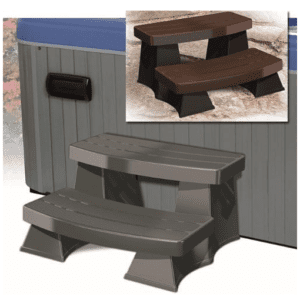 Three Sure Step II Spa Steps in different colors displayed against diverse backgrounds: one blue, one brown, and one Smoke Gray.